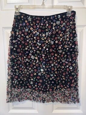 J. Crew Black Sequin Floral Pencil Skirt